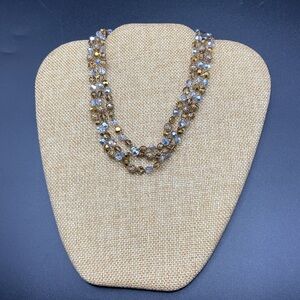 Faceted Glass Beads Triple Strand Crystal Necklace